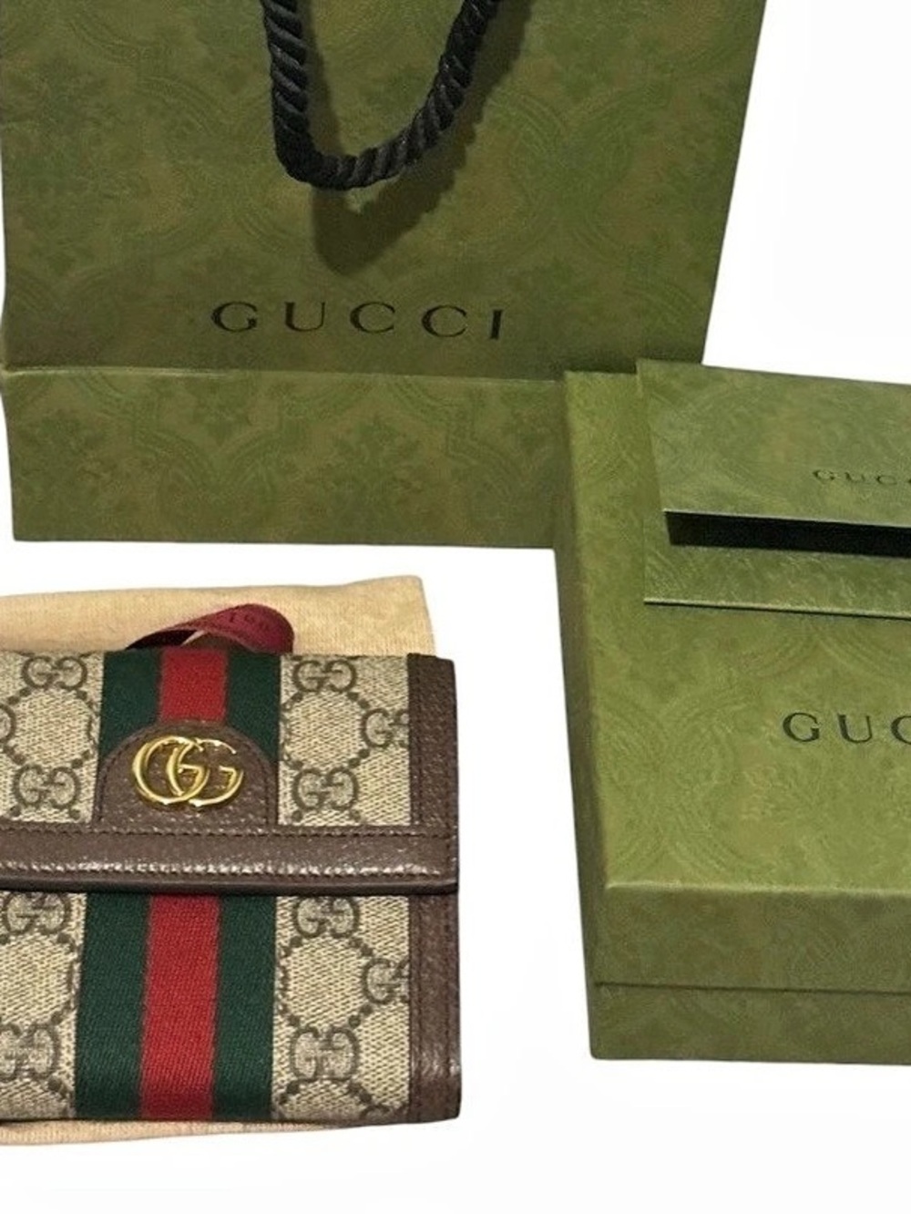 NIB Authentic Gucci Ophidia GG Supreme Card Case Wallet Web Stripe Full Gift Set